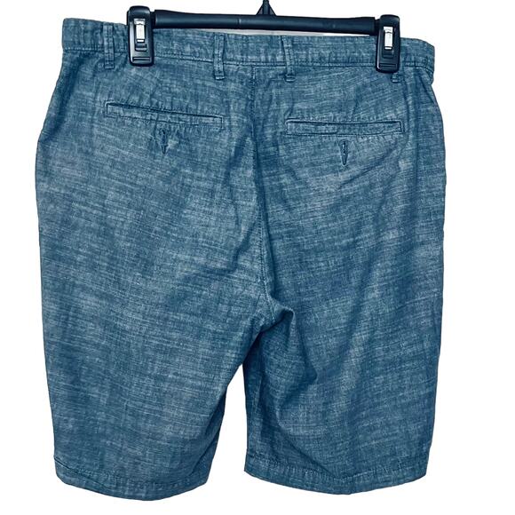 GOODFELLOW CASUAL FLAT FRONT LINDEN SHORTS, MENS, 32, HEATHER BLUE, CHAMBRAY - Picture 3 of 10